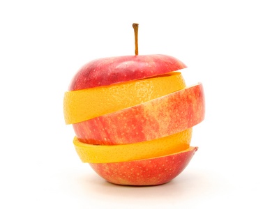 Sliced apple and orange combine